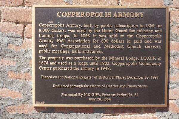 [Picture of Copperopolis Armory plaque]